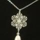 Filigree Flower Bridal Necklace -- Swarovski Crystal Pearl Wedding Necklace, Bridesmaid Necklace, Wedding Colors, Wedding Jewelry -- FLEUR
