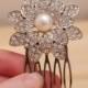 Beautiful Vintage Style Rhinestone and Pearl Flower Bridal Hair Comb - New