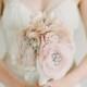 Crystal and Rhinestone Beaded Silk Bridal Bouquet, Medium size in Blush Pink - New