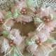 5 shabby chic lace pink, honey, ivory and light green color handmade flowers