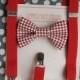 Red Houndstooth Bow Tie Red Suspenders..Valentines Day..Wedding..Ring Bearer Outfit..Groomsman..Baby Clothing..Kids outfits..Baby boy bowtie