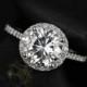 Kubian 8mm14kt White Gold Round FB Moissanite and Diamonds Halo Engagement Ring (Other metals and stone options available)