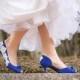 Wedding Shoes - Royal Blue Wedding Shoes, Blue Bridal Shoes with Ivory Lace. US Size 10