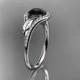Platinum diamond leaf wedding ring,engagement ring black diamond center stone, ADLR334