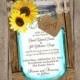 Sunflower Wedding Invitation, shabby wood, Mason jar, Digital file, Printable