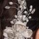 Bridal Hair Comb, Fresh Water Pearls Fascinator, Rhinestone Wedding Headpiece, Bridal Hair Piece  - Tia