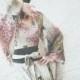 Handmade Kimono Dress, Hand Printed Bell Sleeve Floral Midi Dress, Plunge V Neck, Bohemian Alternative Wedding Dress, Wearable Art