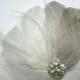 Wedding Bridal Off White Grey Feather Rhinestone Jewel Ivory Veiling Head Piece Hair Clip Fascinator Accessory