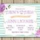printable bridal shower invitation, lilac mauve purple teal aqua, bridal brunch, brunch with the bride invite, stripes, digital invitation