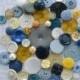 Vintage Button Lot - Blue, Yellow and Cream Collection - Mix 781