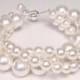 White Pearl Twisted Bracelet, Bridal, 3 Strand, Chunky wedding bauble jewelry, diamond white, soft white, larger pearls, bridesmaid