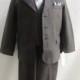 Charcoal Grey Suit with Formal Stripe Long Tie for Toddler Baby Ring Bearer Easter Communion (Style 2)