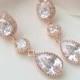 Crystal Bridal Earrings- Rose Gold Cubic Zirconia Earrings- Unique Bridesmaid Gift- Bridal Jewelry- Long Wedding Earrings- Dangle Drop