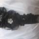 Black Bridal Sash, Wedding Belt with Handmade Silk Organza Flowers, Crystals and Beaded Lace - LUNE NOIRE