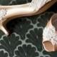Wedding shoes peep toe low heel and high heel bridal shoes embellished with floral ivory Venice lace