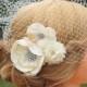 Ivory Birdcage Veil- Ivory Flower Fascinator- Wedding Headpiece-Available in Ivory or White