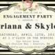 Engagement Party Invitations printable diy Digital File - black and white stripes Fancy Vintage Garden Party No390