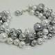 Gray and White Cluster Bracelet with Crystals, Grey Bridal Jewelry, Wedding Bracelet, Gray Bracelet. Chunky Bracelet, Bridesmaids Jewelry