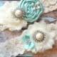 Wedding garter / TIFFANY BLUE garter SET / wedding garters / bridal garter/ lace garter / vintage lace garter