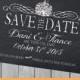 Halloween Save the Date Card, chalkboard, white, pumpkins, spiders