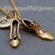 His and her shoes Necklace, couple shoes, Wedding shoes, antique gold, initial necklace, initial hand stamped, personalized, monogram