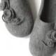 Women house shoes - grey felted wool slippers with roses - Weddings gift - made to order