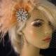 Rhinestone Pearl Bridal Feather Fascinator, Bridal Headpiece, Wedding Veil, Ivory, Full Birdcage Veil, Blush and Ivory