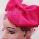 Pink Birdcage Veil, Giant Bow, Unique Bridal Accessory, Women's Hat, Fascinator Hot Pink, Batcakes Couture,