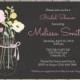 Bridal Shower Invitation - Pink Flowers, Mason Jar, Wedding Shower Invitation, Printable, Grey, Yellow - 070