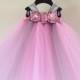 Flower girl dress and FREE matching hairpiece -  Pink and grey dress - Princess dress size nb to 4years