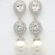 Bridal Earrings Pearl Crystal Wedding Jewelry Cubic Zirconia White Ivory OR Cream Pearl Earrings Silver Posts Wedding Earrings