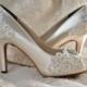 Wedding Shoes - Custom 120 Color Choices- PB525A Vintage Wedding Lace Peep Toe 3 1/4" Heels, Women's Bridal Shoes