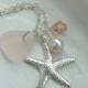 Pink Sea Glass Necklace. Beach Wedding Jewelry. Starfish Necklace.