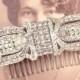 Antique OOAK Art Deco Hair Comb 1920s Silver Bridal Head Piece Pave Rhinestone Dress Fur Clips to Long Flapper Hair Accessory Gatsby Wedding