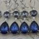Bridesmaids Earrings Gift Navy Blue Wedding Bridesmaids Jewelry Set of 10 Pairs Something Blue Silver