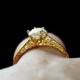 Engagement Ring Rhemba Antique Filigree White Sapphire Engagement Ring Custom Size White-Yellow-Rose Gold-10k-14k-18k-Platinum