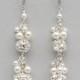 Rhinestone and Pearl Cluster Earrings, Long Pearl Bridal Earrings, Wedding Jewelry for the Bride, Pearl Drop Earrings