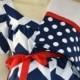 Trendy Maternity Hospital Gown and Pillowcase/Navy and White Chevron and Polka Dots