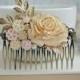 Wedding Hair Comb. Bridal Ivory Pink Hair Comb, Bridesmaids Gift, Creamy, Ivory Rose, Pink and Gold Flower Brass Leaf Bridal Hair Accessory