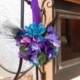 Peacock feather wedding kissing ball/ Pomander purple green and peacock blue