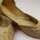 VALENTINE DAY SALE 20% Us size 9 - Gold Sequin Bridal Ballet Flats/Wedding Shoes/Paisley Shoes/Handmade Indian Designer Women Shoes or Slipp