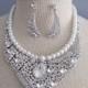Statement Wedding Necklace in  silver tone and White Swarovski Pearl Great Bridal Wedding Jewelry