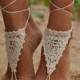 Crochet Ivory Barefoot Sandals, Nude shoes, Foot jewelry, Wedding, Victorian Lace, Sexy, Yoga, Anklet , Bellydance, Steampunk, Beach Pool