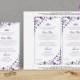 Wedding Menu Card Template - DOWNLOAD Instantly - EDITABLE TEXT - Chic Bouquet (Purple & Royal Blue) 4 x 7 - Microsoft Word Format