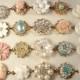 Vintage Ivory, Peach, Coral, Aqua Mint Pearl & Rhinestone Bridesmaids Jewelry, Heirloom Gold Cluster Earring Bracelets Set 4 Wedding Gift