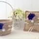 Purple Shabby Ring Bearer Pillow and Flower Girl Basket Set / Burlap Pillow / Rustic Wedding / Flower Basket / Wedding Pillow