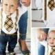 Baby Boy 1st Birthday Outfit Tie Bodysuit and Suspenders. Cake Smash Wedding Ring Bearer Suspender Tan Yellow Fall Plaid