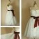Vintage Inspired Ivory Taffeta Tulle Wedding Dress/Bridesmaid Dress Knee Length Strapless Sweetheart with Plum Sash Belt
