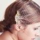 Birdcage Veil and Gold Bridal Comb, Bandeau Birdcage Veil, Gold Blusher Bird Cage Veil, QUICK SHIPPER, Gold Rhinestone Comb with Bridal Veil