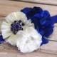 Royal Blue Ivory Headband, Flower Girl Headband, Big Flower Hair Bows, Satin Hair Clip, Elegant Infant Hairband, Fancy Wedding Headbands